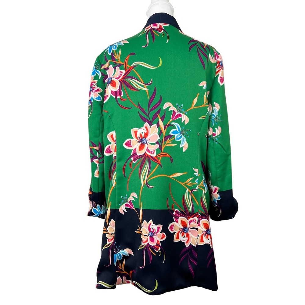 Chico's Green & Navy Blue Colorblock Floral Kimono Jacket Long Sleeve Medium - Picture 4 of 7